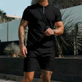 Men's Comfortable Short-Sleeved Waffle Polo Shirt And Shorts Set -