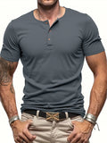Summer Men's Solid Color Henley Shirt Light Breathable Short Sleeve