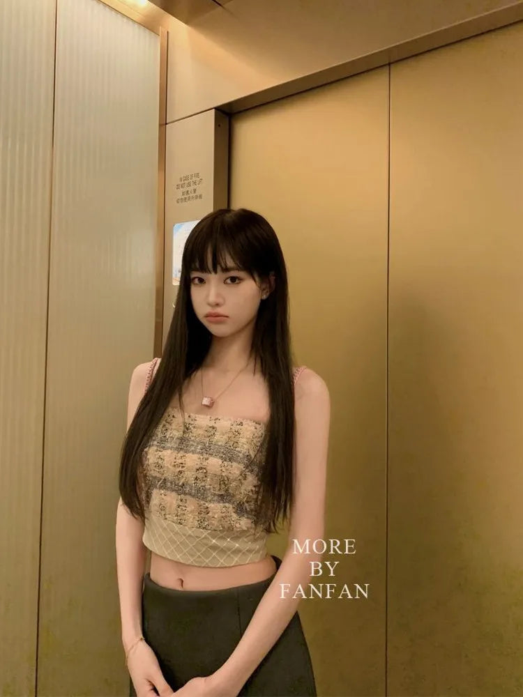 Sexy  Camis Plaid Chic  tube top Slim Korean Tanks Top Sleeveless