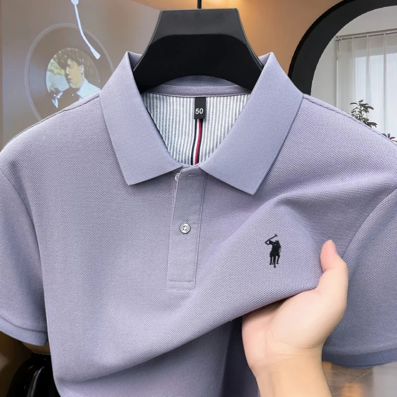 100% pure cotton high-end brand men's short sleeve polo shirt 2026