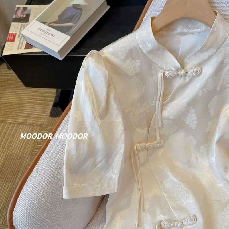 Chinese Style Short Sleeve Shirt Women's Summer Retro Elegant