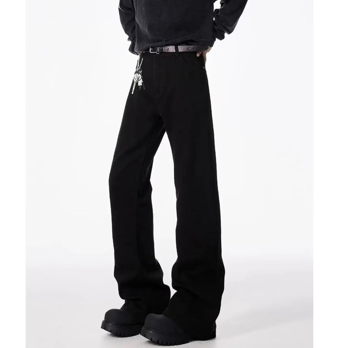 American basic washed black micro flared jeans men's stretch straight