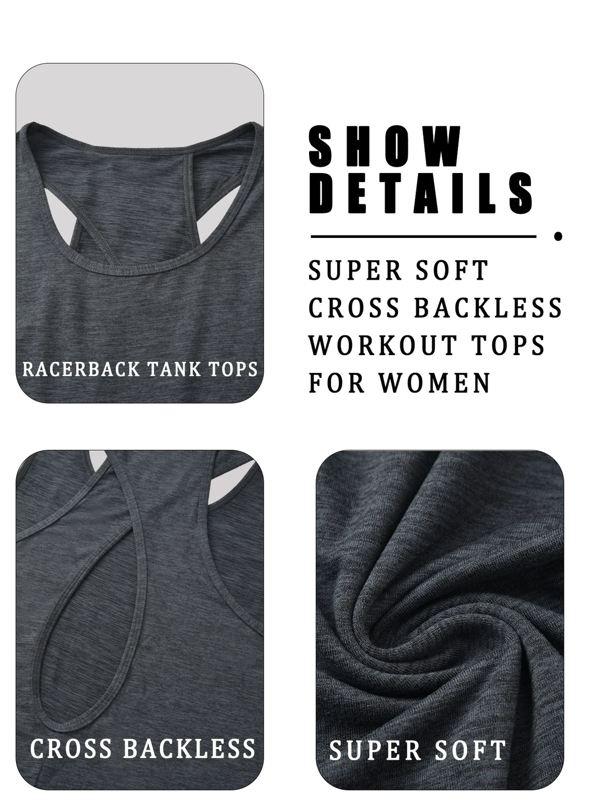 Super Soft Cross Backless Workout Tops for Women Racerback Tank Tops