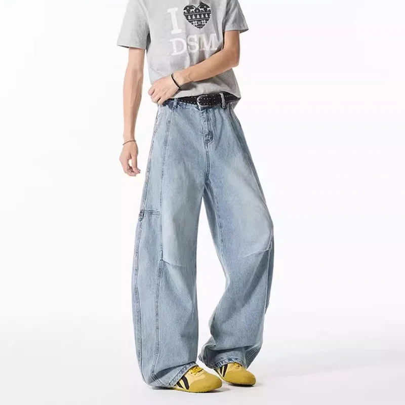Spring And Summer Retro Blue Curved Knife Jeans Korean Version Men'S