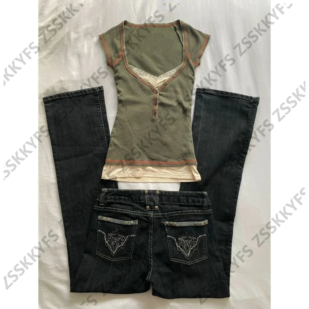 Vintage Tshirt Goth Short Sleeve Punk Y2k 90s Aesthetic Harajuku Slim