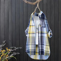 Plaid Cotton Mid Length Blouses Women 2023 Autumn  Long Sleeve Elegant