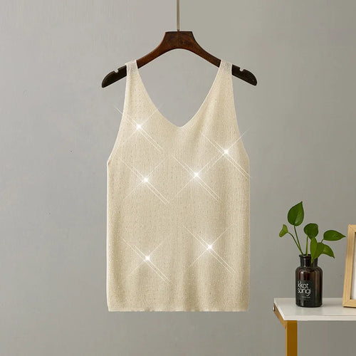 15 Colors Sequined Patchwork Women Sleeveless Bright Tank Tops Sexy