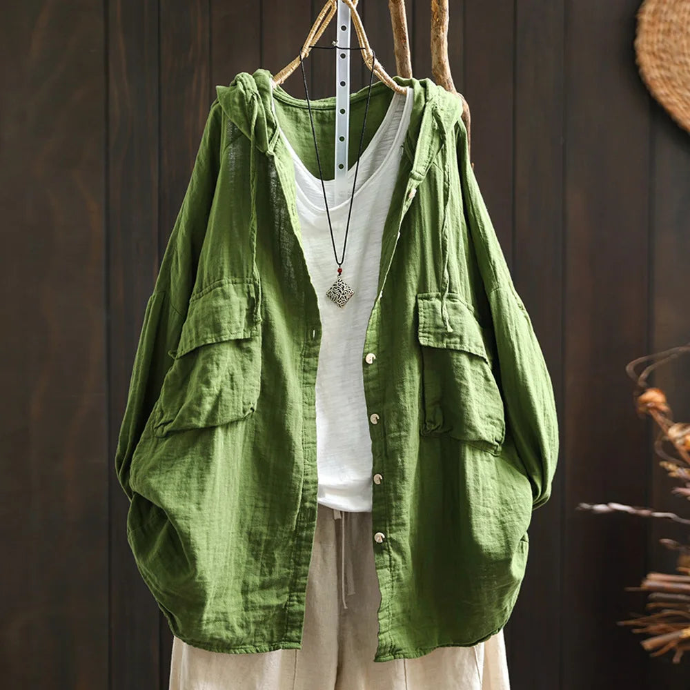 100% Cotton yarn hoodies for women summer Japan style hooded short