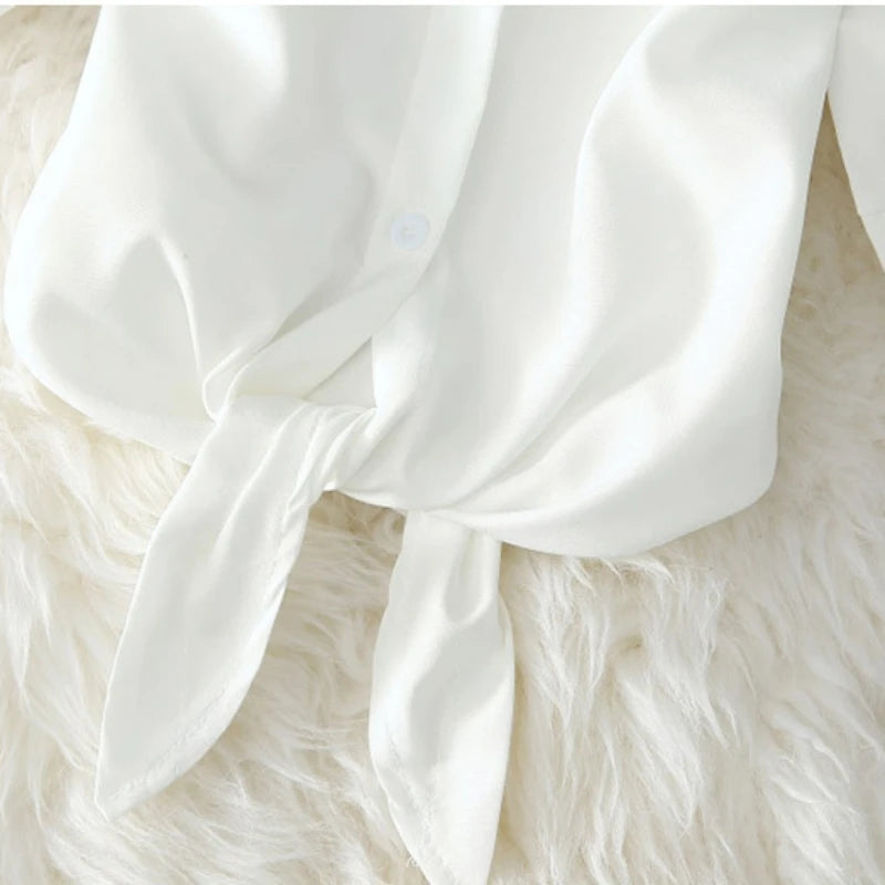 2023 Fashion Solid Color White Women Shirt Casual Blouses Autumn Half