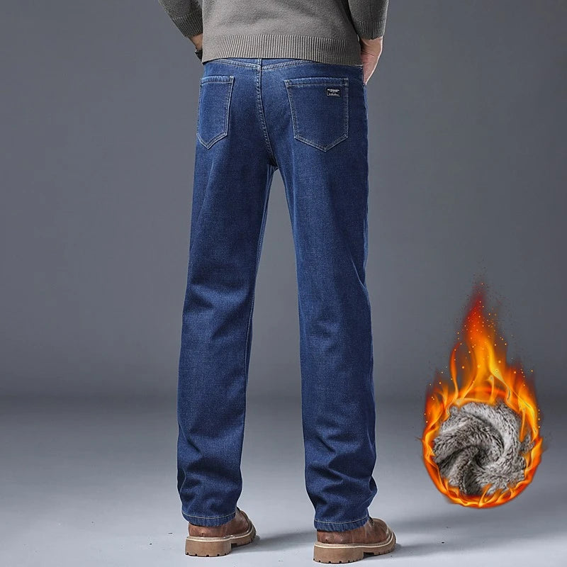 Men's Fleece Lined Thicken Jeans Winter Warm Stretch Slim Fit Denim