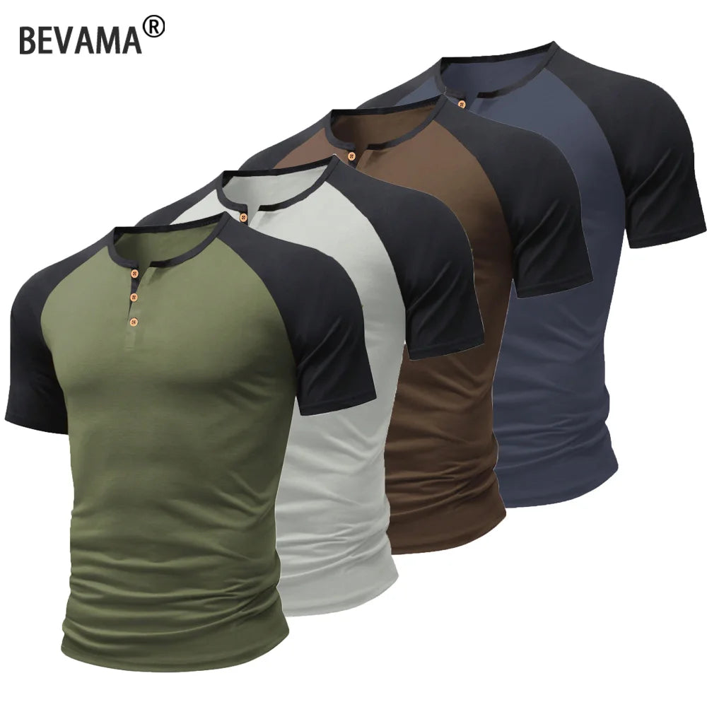 Men's Fashion Henley T-Shirt Summer Loose Crew Neck Short Sleeve