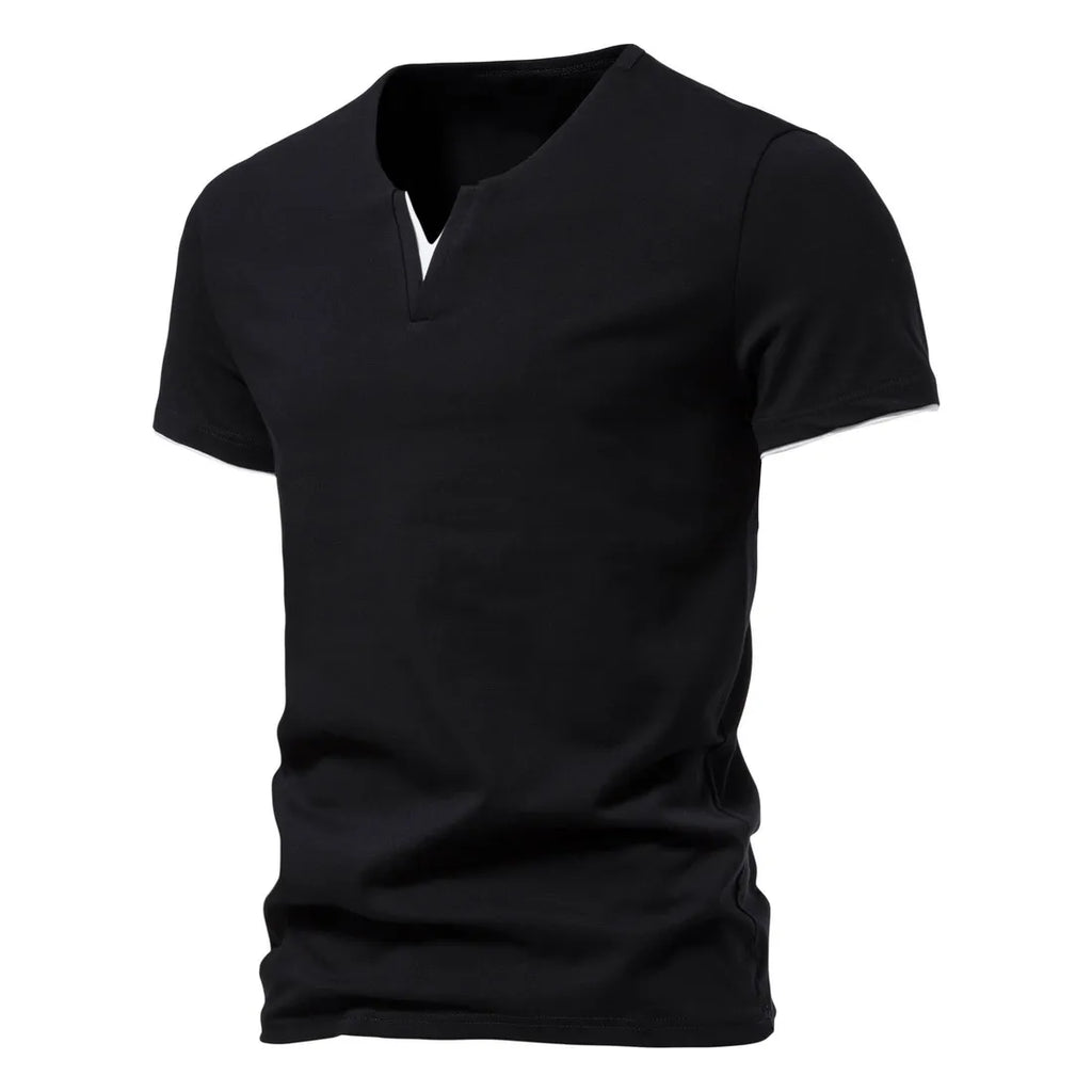Mens Short Sleeve Henley Shirts Casual Cotton Slim Fit Basic Summer V
