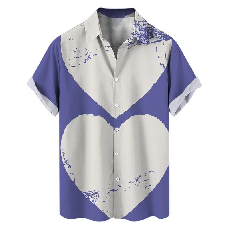 Summer Love Coconut Tree Printed Short Sleeve Shirt Loose Cuban Collar