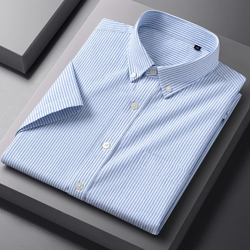 Plus S-5XL Men Formal Shirt Short Sleeve Office Summer Solid Color