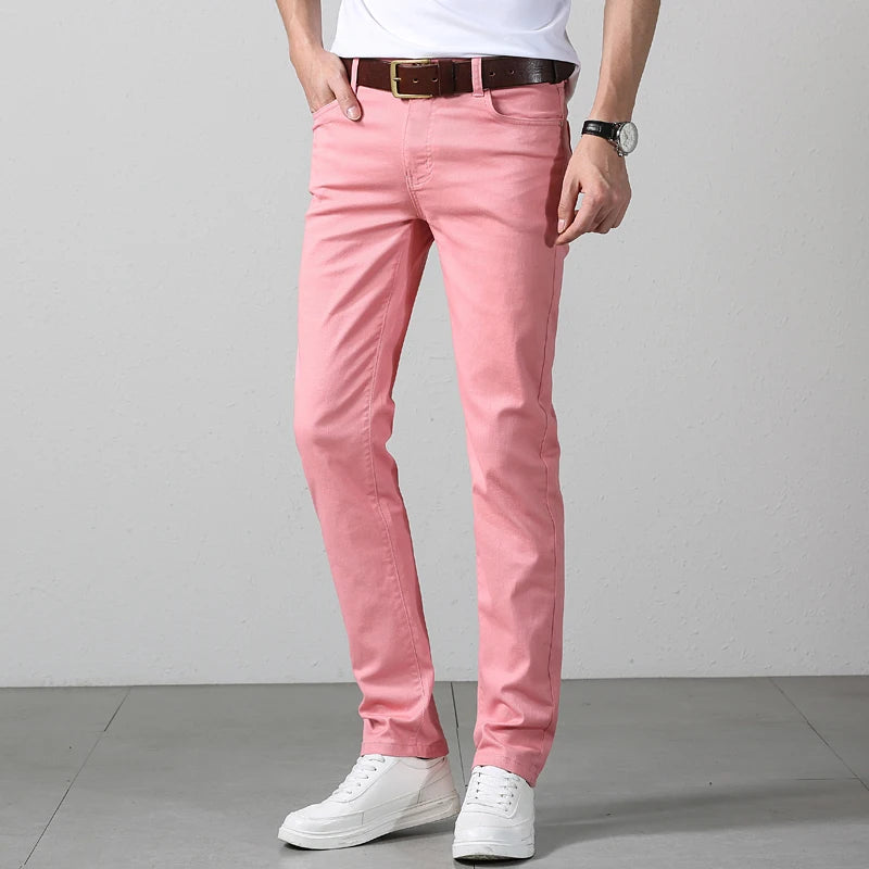 Elastic Cotton Slim Jeans Men Spring Korean Fashion Comfortable Casual