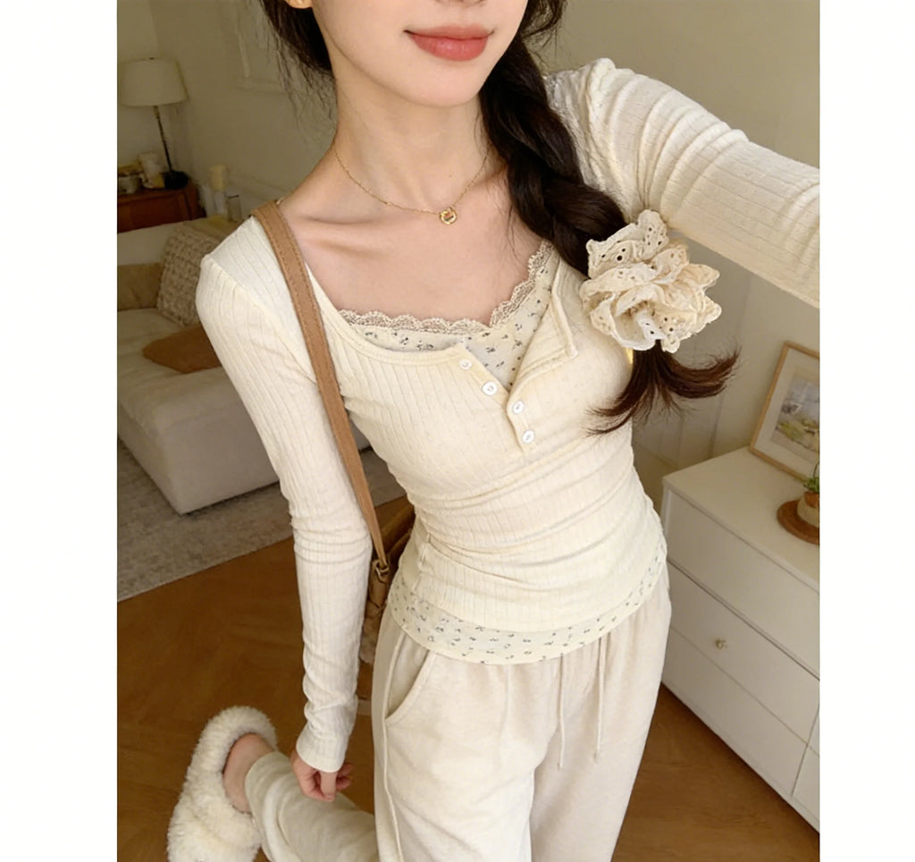 2026 Women's Fashion Trend Solid Color Sexy Lace Jacquard Two-Piece