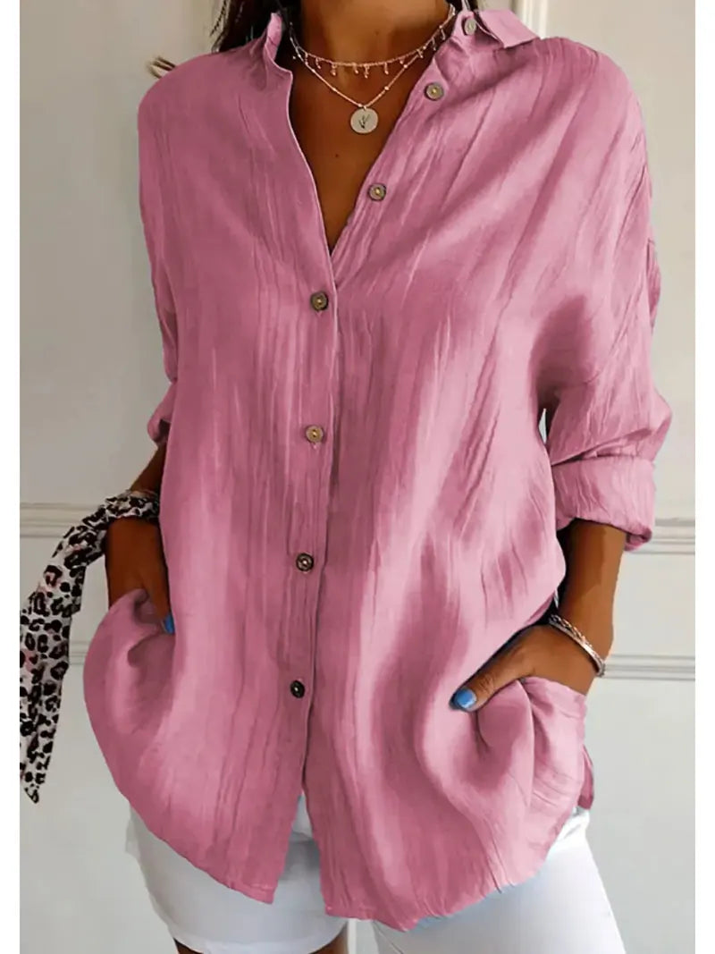 Shirt Women's Lapel Long Sleeve Solid Color Casual Single Breasted New