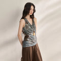 MISHOW Women Blue Handmade Tie-Dye Tank Top 2026 Summer New Cowl Neck