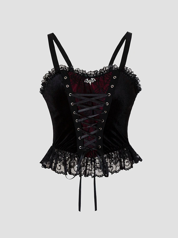 Y2K Gothic Style Sexy Top Fashion Sleeveless Waistcoat Backless Lace