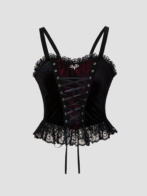 Y2K Gothic Style Sexy Top Fashion Sleeveless Waistcoat Backless Lace