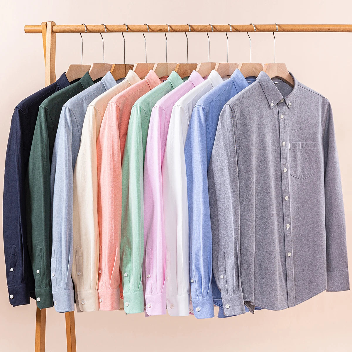 Men's 100% Pure Cotton Oxford Solid Long Sleeve Shirts Business Social