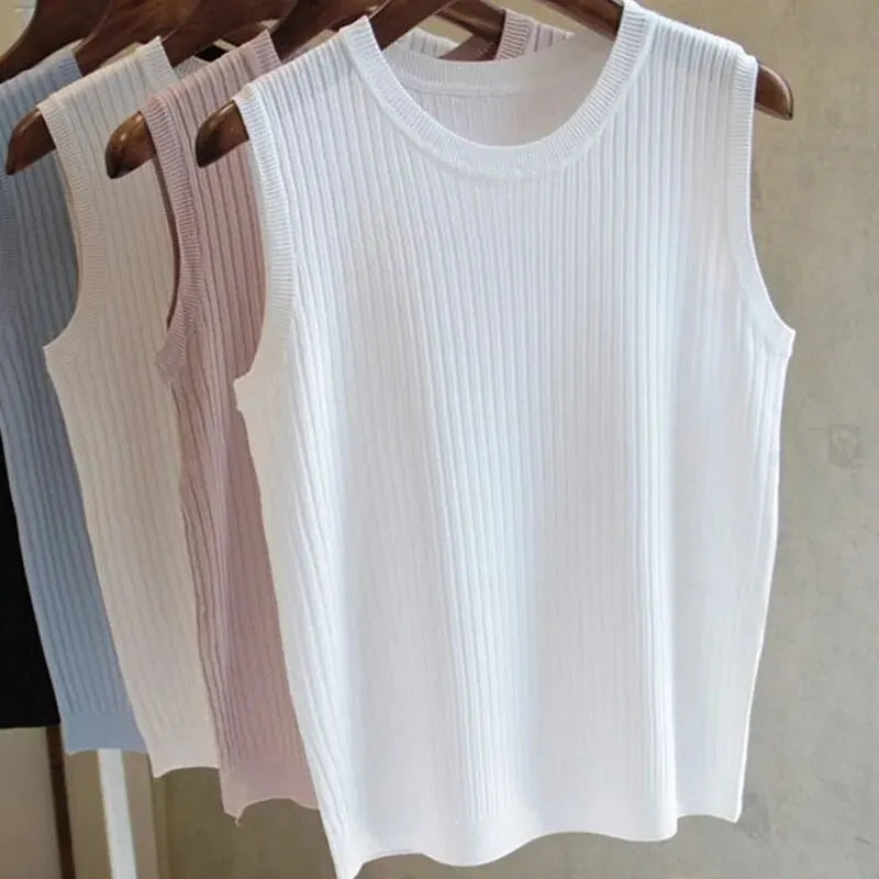 2024 Summer New Fashion Knitted Vests O-neck Sleeveless Casual Thin
