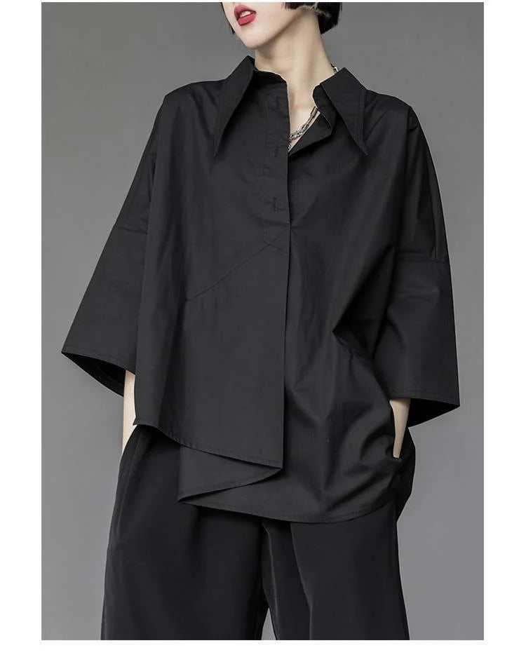 Spring Summer Women's Irregular Asymmetric Loose Button Blouse Casual