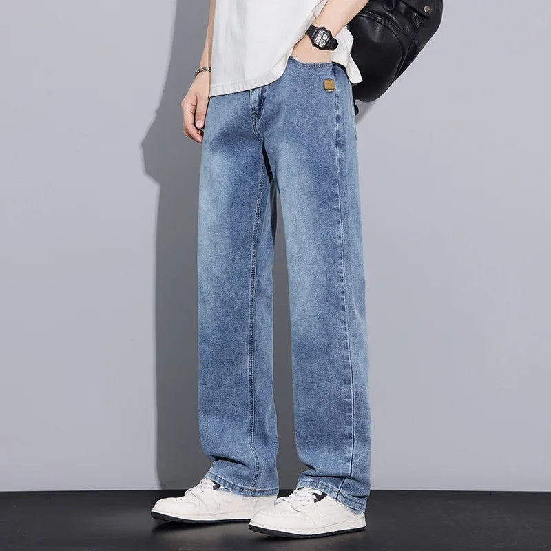 New Arrival American Vintage Wide Leg Elastic Denim Pants for Men