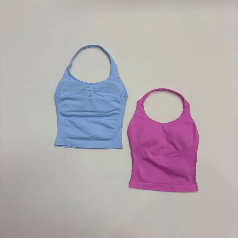 Sports Halter Top Women Seamless Yoga Breathable Elastic Tank Vest