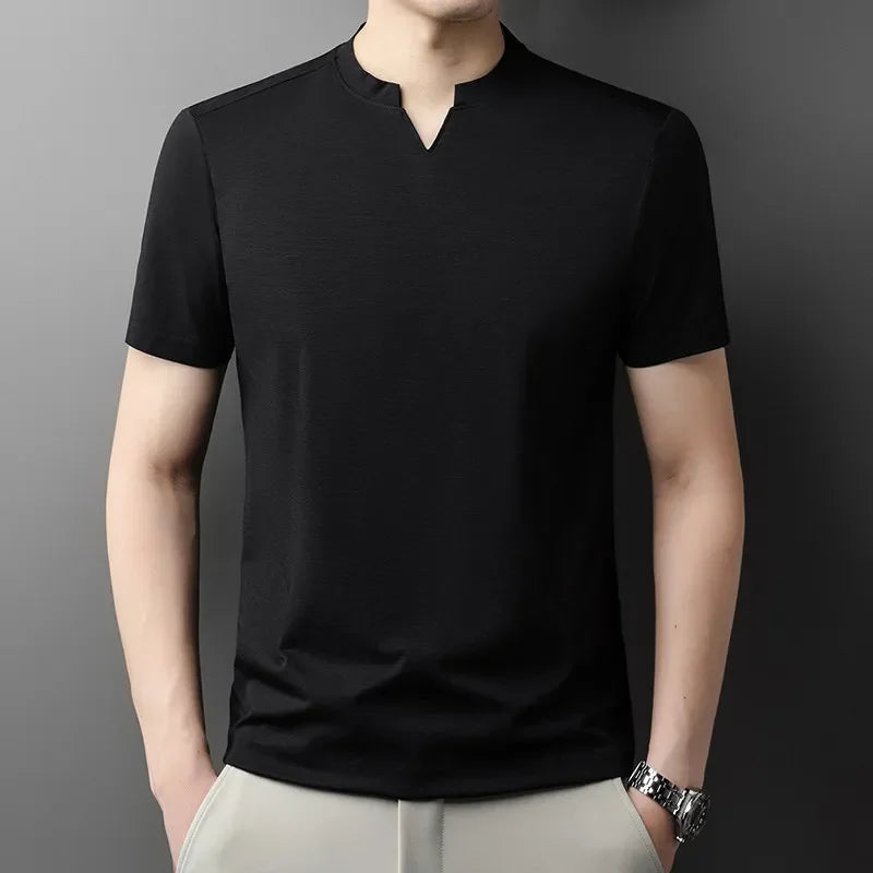 Korean Men's Casual and Fashionable Small V-neck Solid Color Short