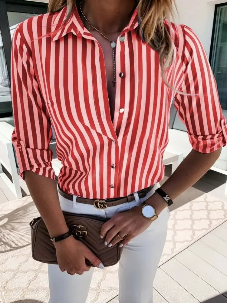 Casual Loose Striped Shirts For Women 2023 Autumn Vintage Women's