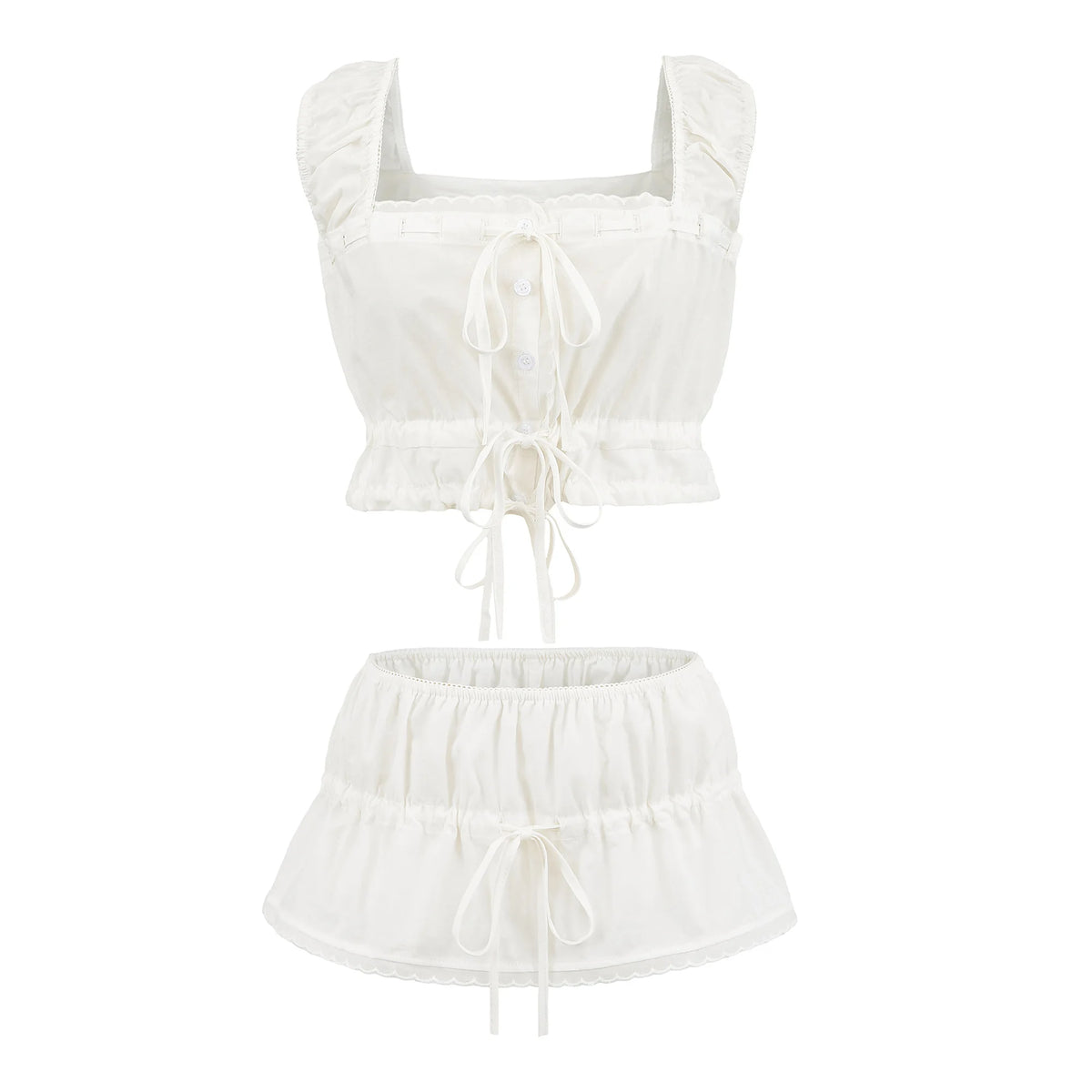 Sexy White Lacing Up Bow Open Buttons Tank Top Camisole + Women