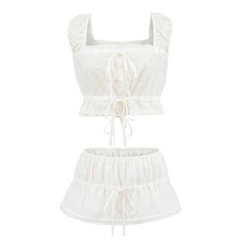 Sexy White Lacing Up Bow Open Buttons Tank Top Camisole + Women