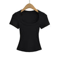 Square Collar High Stretch Summer Crop Tops Women Short Sleeve Tops