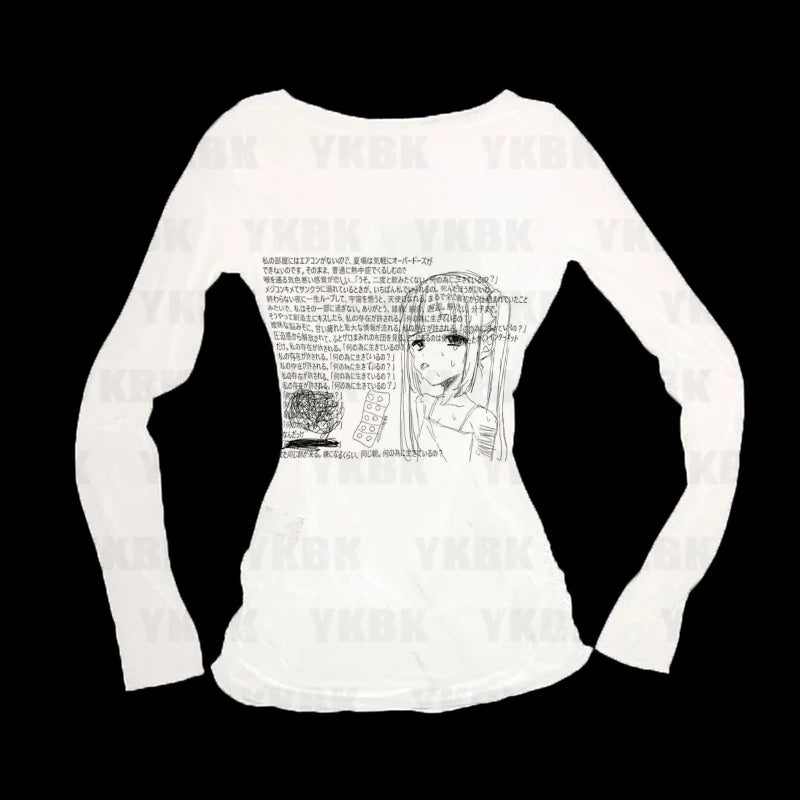 Graphic Harajuku Print Letter Anime Long Sleeve Women's T-shirts 90s