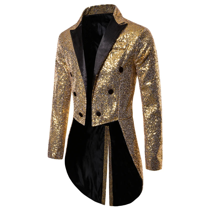 Men Shiny Sequin Glitter Embellished Blazer Jacket Men Nightclub Prom