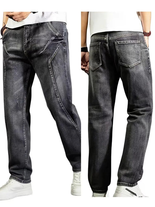 Men's New Straight Leg Stretchable Jeans Casual Pants with Personality