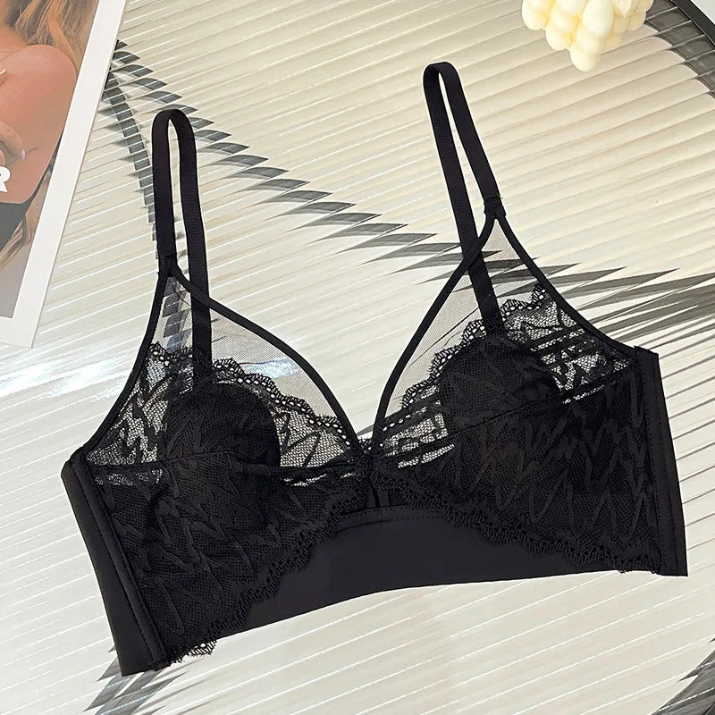 Sexy Lace Crop Top Deep V Backless Camisole Hollow Mesh Bra Female