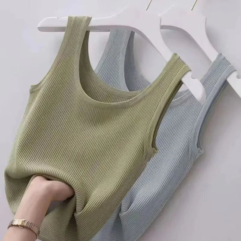 Women Tanks Tops Summer Spring Casual All-match Sleeveless Slim Thin