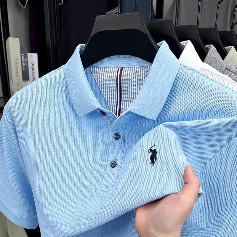 100% pure cotton high-end brand men's short sleeve polo shirt summer