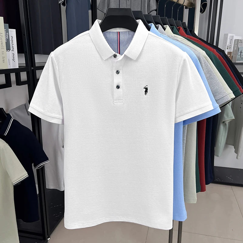 100% pure cotton high-end brand men's short sleeve polo shirt summer