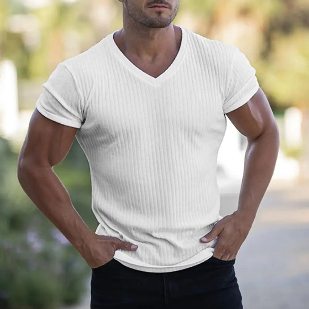 Deep V Neck T Shirt for Men Low Cut Vneck Wide Vee Tee Male Tshirt