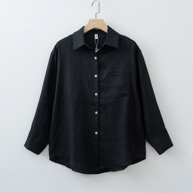 2026 Summer Autumn Long Sleeve Linen Oversized Blouse Basic Shirt