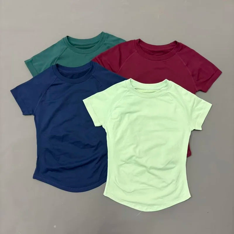 HISTELLO Df Solid Color Sports Short Sleeve Top Women Seamless Yoga