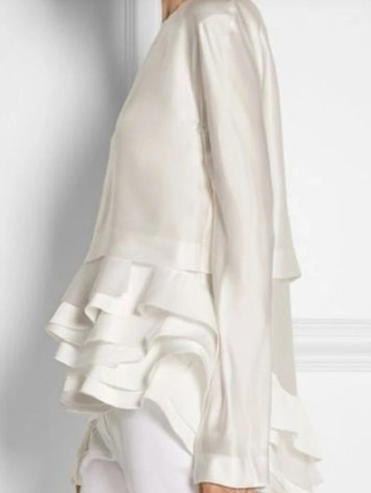 Women Plus Size Shirt Ruffle Elegant Solid Flare Sleeve Ruffle Layered