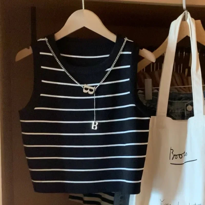 Women Tank Top & Camis New Basic Bottoming Striped Chain Elasticity