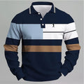 Logo Men's Long Sleeve Polo Shirt Color Block Striped Design Spring