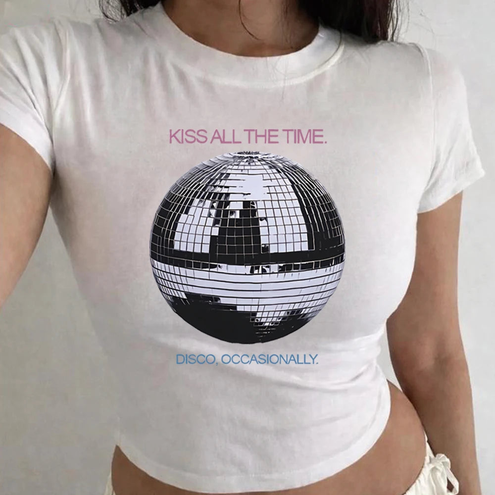 Kiss All The Time Disco Crop Top Disco Ball Shirt Concert Tee Music