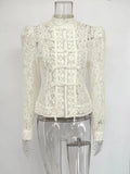 Tossy Summer Lace Printed Shirts Tops Female Hollow Out Fashion
