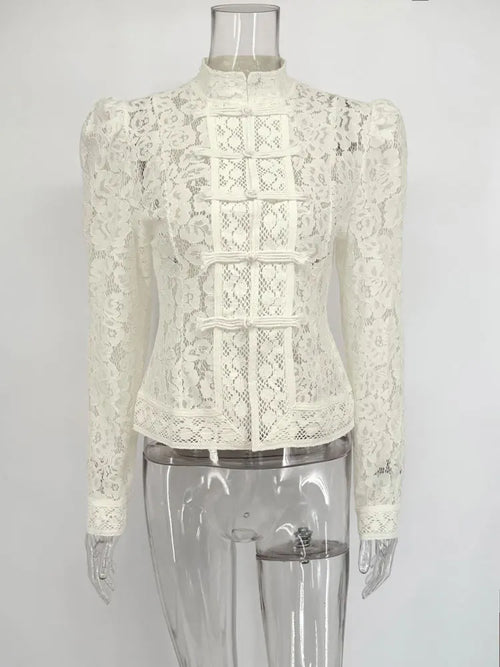 Tossy Summer Lace Printed Shirts Tops Female Hollow Out Fashion